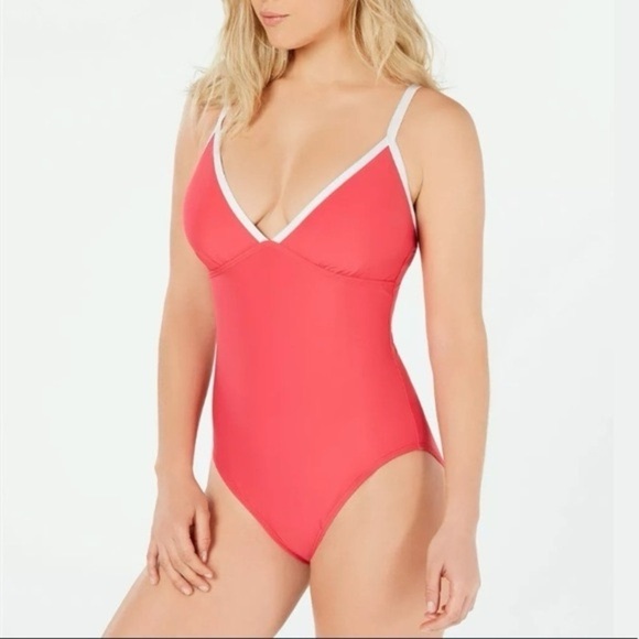 Tommy Hilfiger Swimsuit One Piece Watermelon Pink Colorblock size 8 NEW - Picture 1 of 16